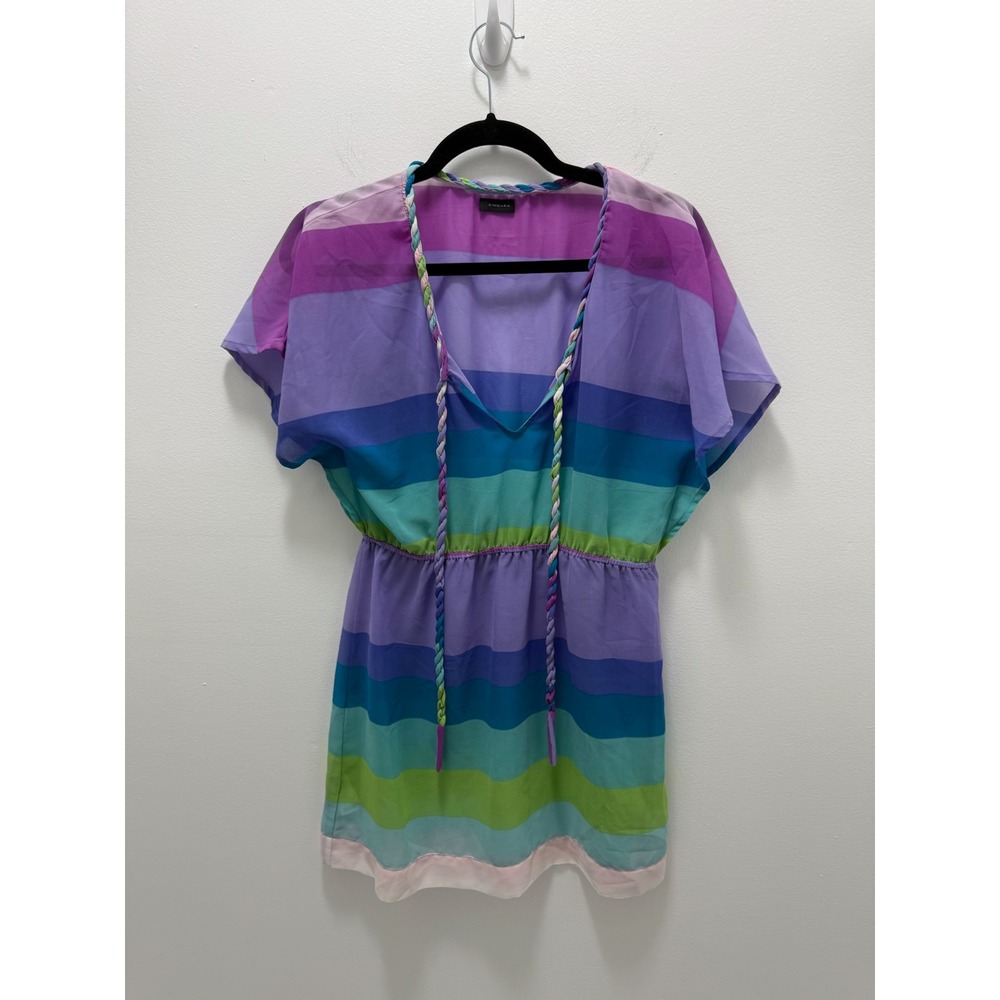 Zingara Women Multi Color Striped Braided V-Neck Beach Cover Up Size 2 small